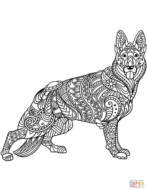 German Shepherd Zentangle coloring page | Free Printable Coloring Pages