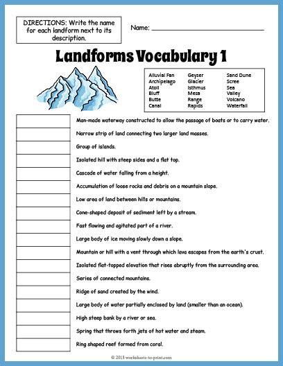 Land Forms Worksheets