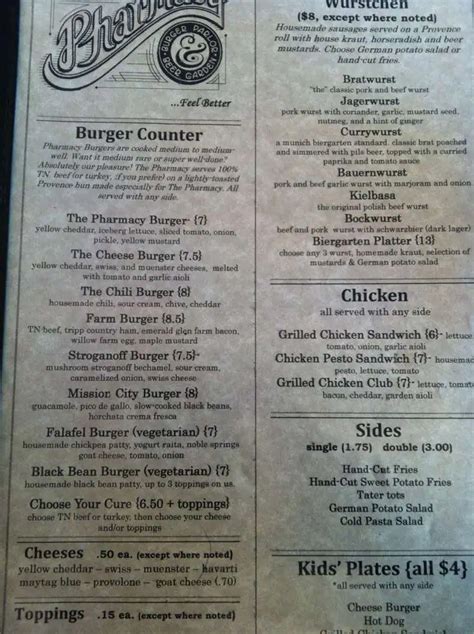 The Pharmacy Burger Parlor & Beer Garden Menu - Urbanspoon/Zomato