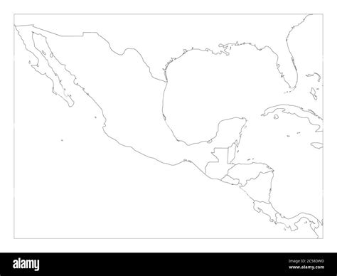 Blank political map of Central America and Mexico. Simple thin black outline vector illustration ...