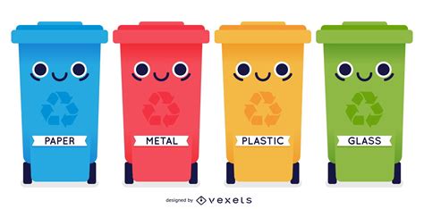 4 Funky Recycle Bin Containers Vector Download