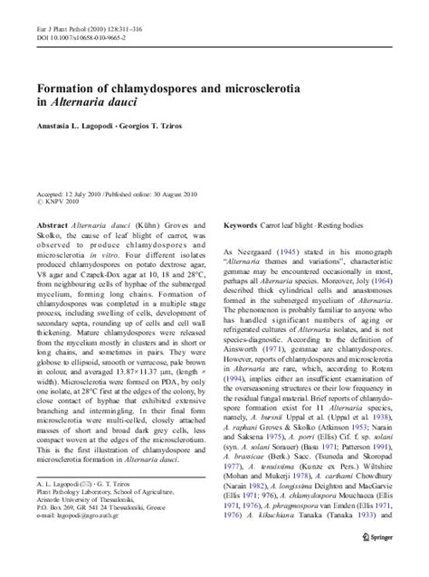 (PDF) Formation of chlamydospores and microsclerotia in Alternaria dauci | A. Lagopodi ...