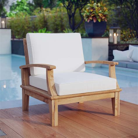 Marina Outdoor Patio Teak Armchair in White by Modway - Seven Colonial