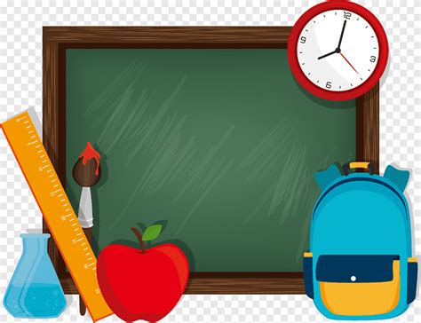 Chalkboard, backpack, wall clock and apple illustration, School Graphic design Illustration ...