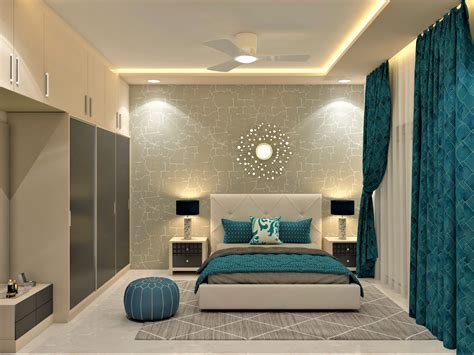 A grey bedroom design with teal furnishings | Beautiful Homes