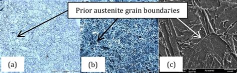 -Martensitic microstructure with prior austenite boundaries observed in... | Download Scientific ...