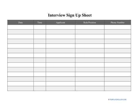 Interview Sign up Sheet Template - Fill Out, Sign Online and Download PDF | Templateroller