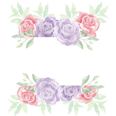 Romantic Bright Red And Soft Purple Rose Watercolor Flower Frame ...