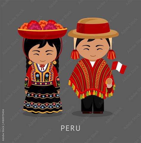 Peruvian in national dress. Man and woman in traditional costume. Travel to Peru. People. Vector ...