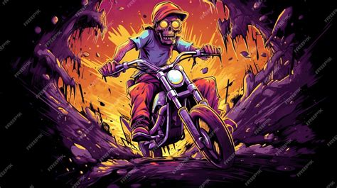 Premium Photo | A cartoon of a skeleton riding a motorcycle generative ...