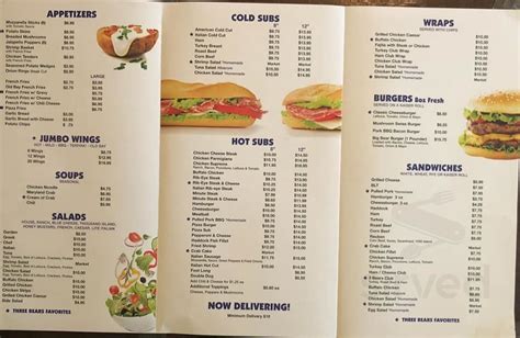 Three Bears Carry Out menu in Baltimore, Maryland, USA