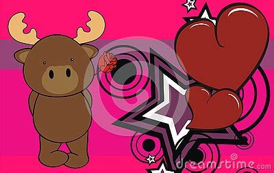 Kawaii Moose Cartoon Holding A Red Rosse Valentine Background ...