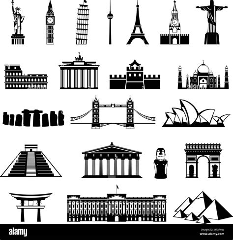 Ländern der Welt Silhouette. Architektur, Denkmal oder Wahrzeichen ...