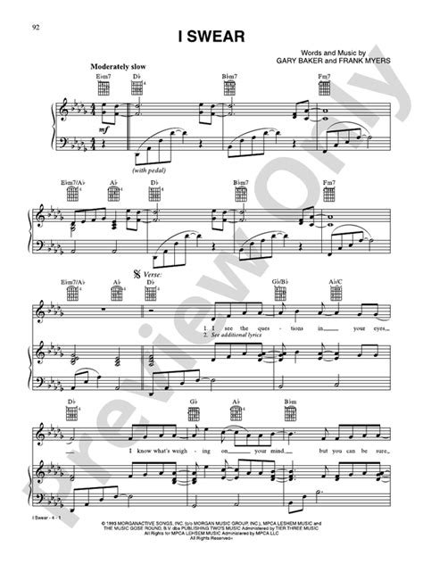 I Swear: Piano/Vocal/Chords: John Michael Montgomery - Digital Sheet Music Download