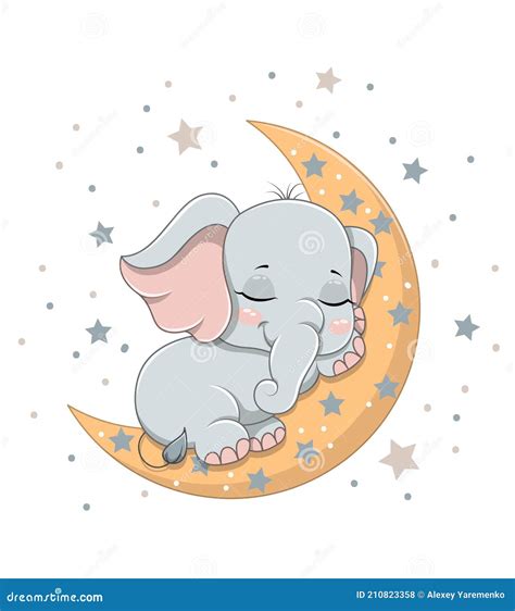 Cute Baby Elephant Sleeping on the Crescent Stock Vector - Illustration of love, happy: 210823358