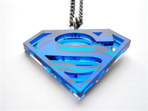 Superman Necklace - Blue Acrylic and Mirror plastic Superhero SALE