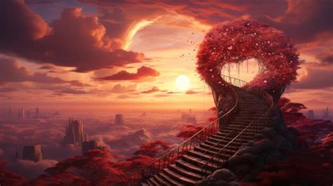 Premium AI Image | The Heavenly Staircase Stairs in the sky Sun and clouds concept Background in ...