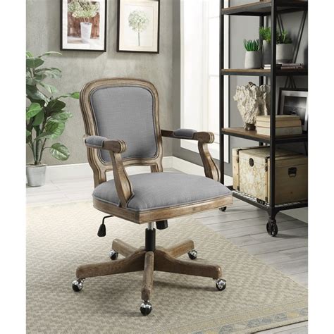 Linon Maybell Wood Upholstered Office Chair Light Gray - CYMX232