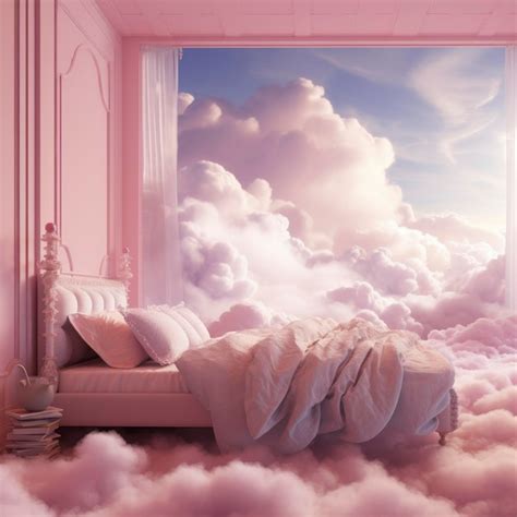 Premium Photo | Hyper realistic ethereal dreamcore bedroom pink bed