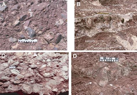 Photographs of the colluvium facies of the Molas Formation. (A ...