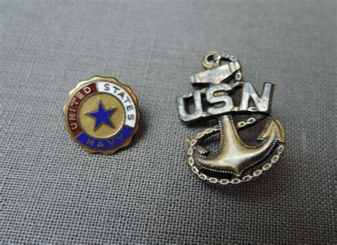 2 Vintage US Navy Pins, 1940s Small Enamel, Sterling Chief Petty Officer Anchor | Navy pin ...