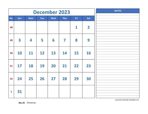 December 2023 Free Calendar Tempplate | Free-calendar-template.com