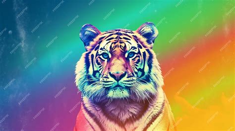 Premium AI Image | A rainbow tiger is in the foreground and the ...