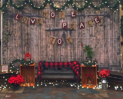 Rustic Christmas Backdrop with Love Peace Decorations