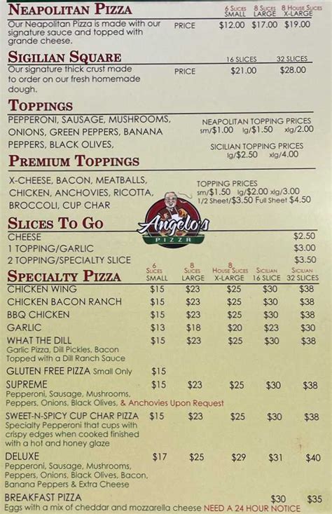 Angelos Pizza Menu, Auburn, NY