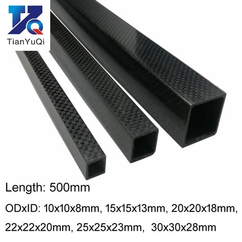 TianYuQi 1pcs 3K full carbon fiber square tube high strength length 500mm OD 10mm 15mm 20mm 22mm ...