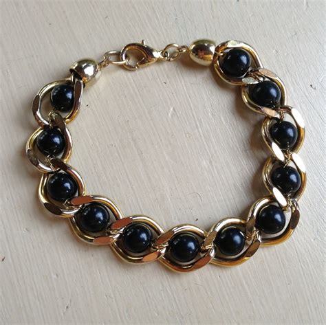 Vintage Gold Black Woven Chain Bracelet by DanasLegacy on Etsy