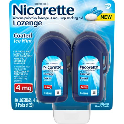 Nicorette Nicotine Lozenges to Stop Smoking, 4mg, Ice Mint Flavor - 80 ...