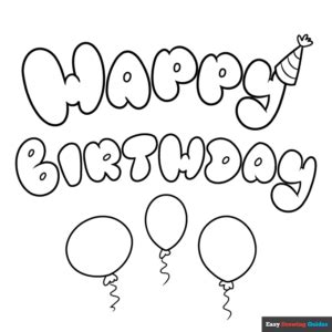 Happy Birthday in Bubble Letters Coloring Page | Easy Drawing Guides