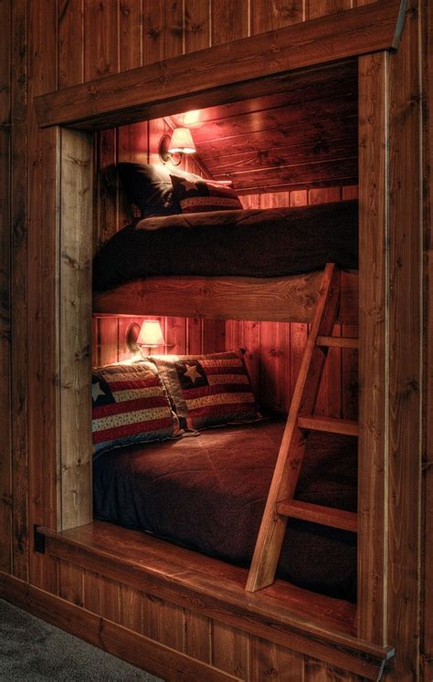 Perfectly cozy bunk beds. | Cabin interiors, Rustic bunk beds, Rustic loft