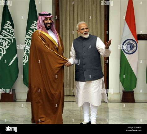 Prime Minister Narendra Modi with Saudi Arabia's Crown Prince Mohammed bin Salman prior to a ...