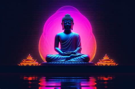 Free Photo | Buddha statue with neon light
