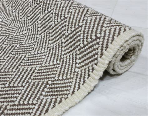 Bedside Wool Rug Beige Woven Rug Brown Small Wool Mat - Etsy