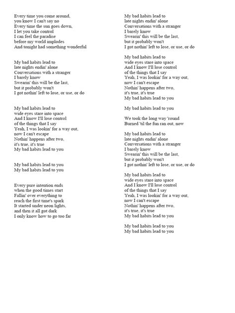 Ed Sheeran-Bad Habits-Lyrics | PDF