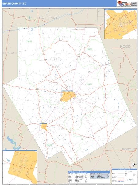 Erath County, Texas Zip Code Wall Map | Maps.com.com