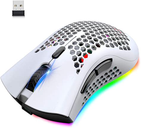 Wireless Lightweight Gaming Mouse Honeycomb with 7 Button i RGB Backlit Perforated Ergonomic ...