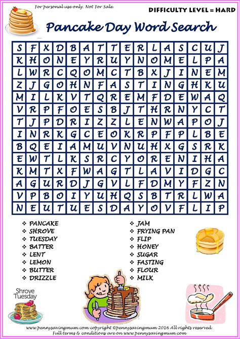 Shrove Tuesday Word Search Printable - Word Search Printable