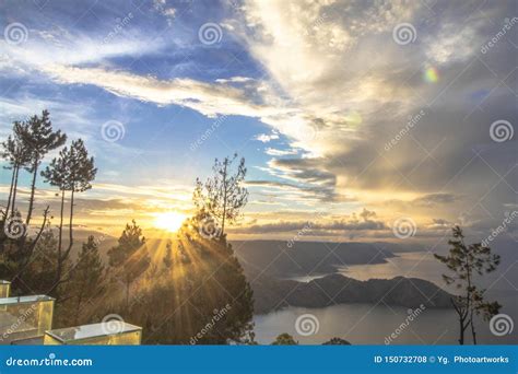 Sunrise at Lake Toba stock photo. Image of beautiful - 150732708