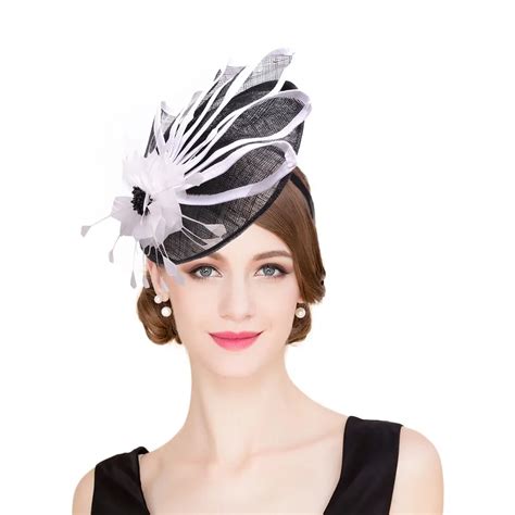 Aliexpress.com : Buy Black Kentucky Derby Fascinator Hat For Women White Flower Sinamay Ladies ...