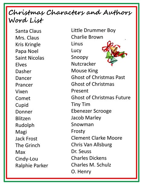 Christmas Characters Word List