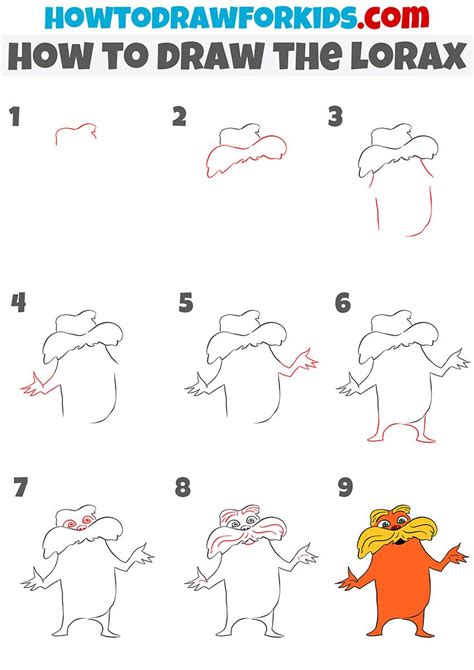 how to draw the lorax step by step | The lorax, Easy drawings, Easy doodles drawings