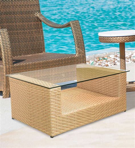 Buy Ellena Wicker Outdoor Coffee Table in Beige Colour at 8% OFF by ...