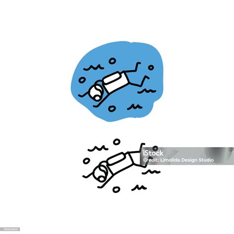 Scuba Diving Stick Sosok Vektor Ilustrasi Clipart Pictogram Berenang ...