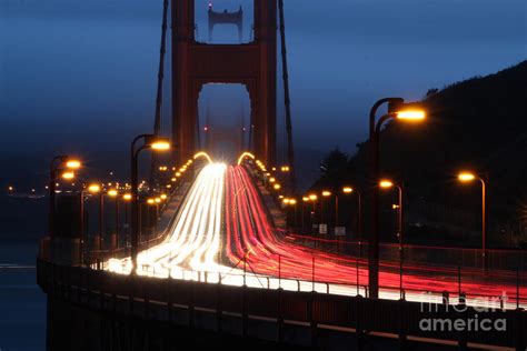 Whate and Red Lights over the Golden Gate Bridge Evening Light Photograph by Wernher Krutein