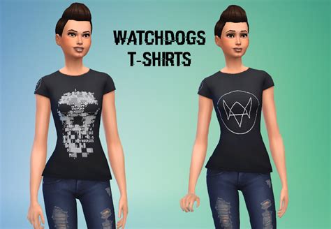 Mod The Sims - Black T-Shirts with Watchdogs logo's for Females