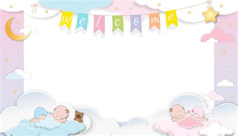 Baby shower card,Cute little twin boy, girl sleeping on fluffy cloud with crescent moon and star ...